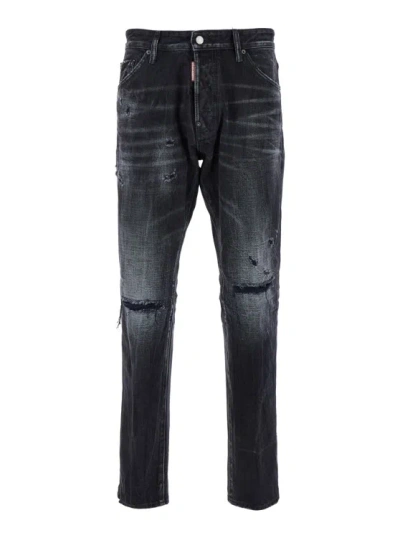 Dsquared2 Cool Guy' Black Five-pocket Jeans With Rips In Cotton Denim