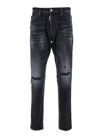 DSQUARED2 DSQUARED2 'COOL GUY' BLACK FIVE-POCKET JEANS WITH RIPS IN COTTON DENIM MAN