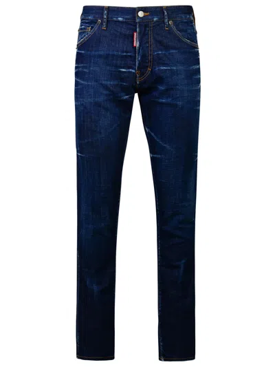 Dsquared2 Five Pocket Stretch Denim Trousers With Localized Wear Washing In Denim Dark Blue