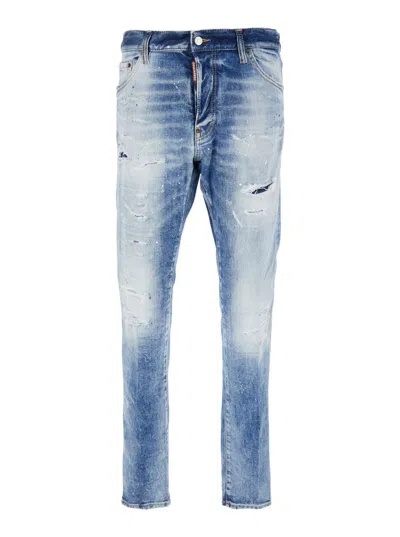 DSQUARED2 'COOL GUY' BLUE FIVE POCKET JEANS WITH FADED EFFECT