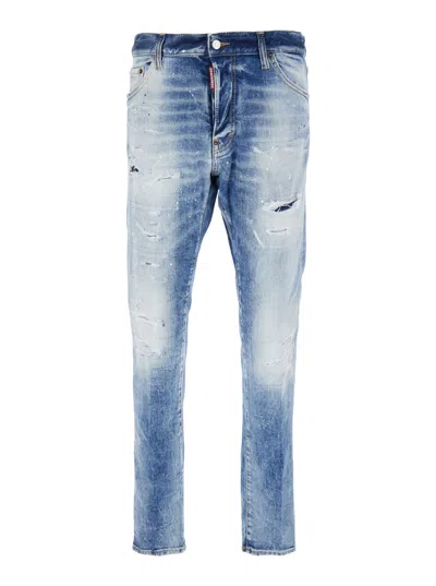Dsquared2 Cool Guy Blue Five Pocket Jeans With Faded Effect In Denim Man