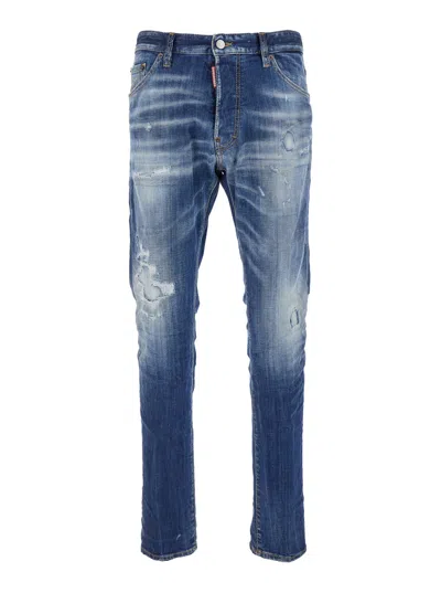 DSQUARED2 DSQUARED2 'COOL GUY' BLUE FIVE-POCKET JEANS WITH LOGO PATCH IN STRETCH COTTON DENIM MAN