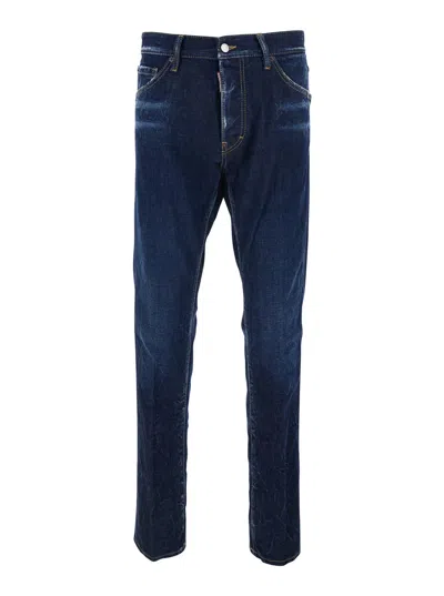 DSQUARED2 COOL GUY BLUE JEANS WITH LOGO PATCH ON THE REAR AND RIPPED DETAILS IN DENIM MAN