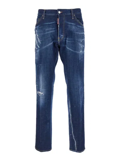 DSQUARED2 'COOL GUY' BLUE STRAIGHT JEANS WITH FADED EFFECT