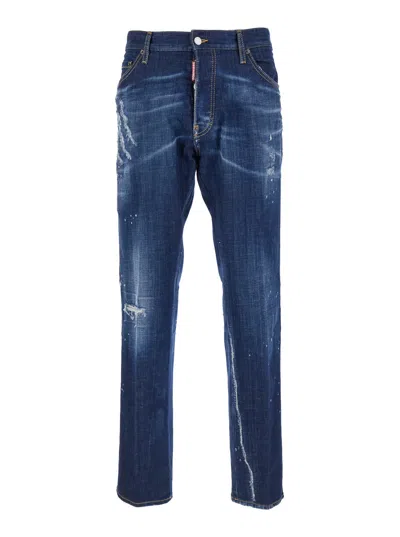 DSQUARED2 DSQUARED2 MEN 'COOL GUY' BLUE STRAIGHT JEANS WITH FADED EFFECT IN STRETCH COTTON DENIM MAN