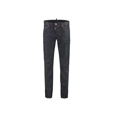 Dsquared2 Man Jeans Blue Size 36 Cotton, Elastane, Calfskin, Brass In 900 Black