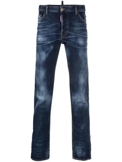 Dsquared2 Faded Stretch Cotton Jeans In Blue