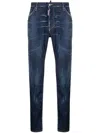 Dsquared2 Five Pocket Stretch Denim Trousers With Localized Wear Washing In Blue