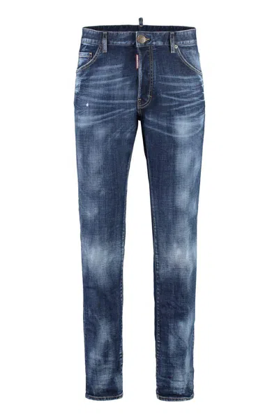Dsquared2 Distressed Denim Trousers Contrast Stitching In Blue