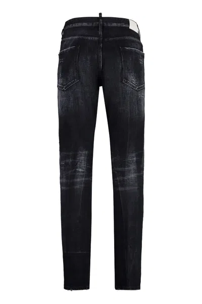 Dsquared2 'cool Guy' Black Five-pocket Jeans With Rips In Cotton Denim Man