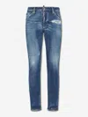 Dsquared2 Blue Jeans With Ripped Details And Logo Patch On The Rear In Blue
