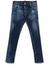 Dsquared2 Slim Fit Distressed Blue Denim Jeans With Paint Splatters In Blue