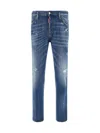 Dsquared2 Blue Slim Jeans With Rips And Bleach Effect In Cotton Blend Denim Man In Blue