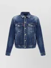 Dsquared2 Blue Jacket With Distressed Effect And Logoed Metal Buttons In Denim Man
