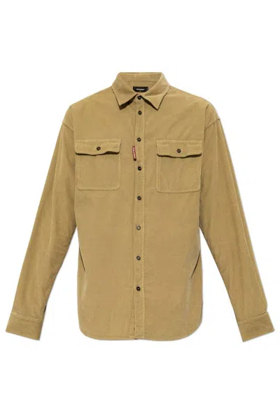 Dsquared2 Striped Velvet Shirt In Brown