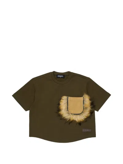 Dsquared2 Kids' Corduroy-pocket T-shirt In Green