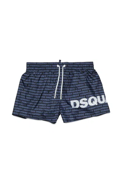 Dsquared2 Kids' Boxer Swim Trunks With Logo In Black