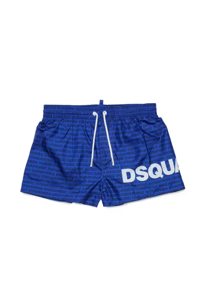 Dsquared2 Kids' Boxer Swim Trunks With Logo In Blue