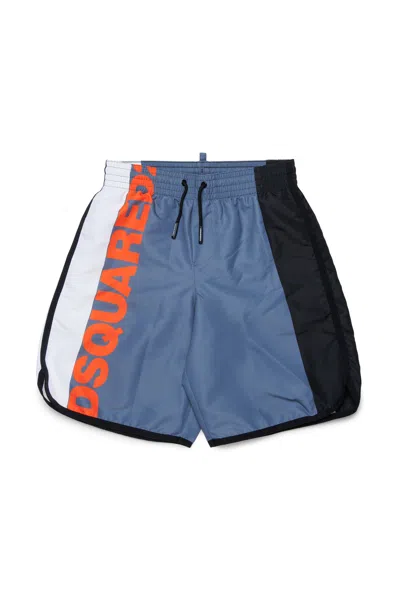 Dsquared2 Kids' Boxer Swim Shorts With Logo In Multi