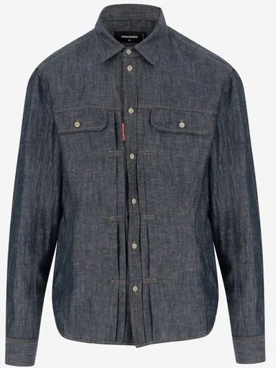 Dsquared2 Cotton And Linen Shirt In Blue