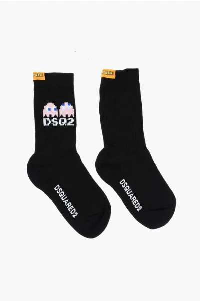 Dsquared2 Cotton And Nylon Pac-man Long Socks With Ribbed Detail