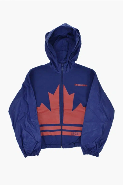 Dsquared2 Cotton And Nylon Sweatshirt With Zip Closure In Blue