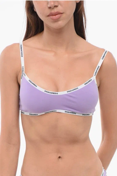 Dsquared2 Cotton Bandeau Bra With Logoed Trims In Purple