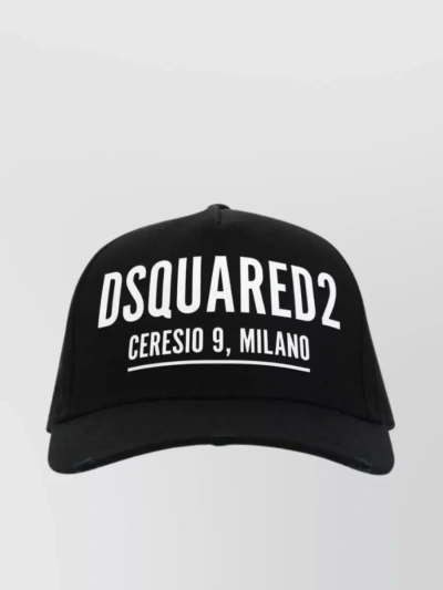 Dsquared2 Cotton Baseball Cap With Curved Brim In Black