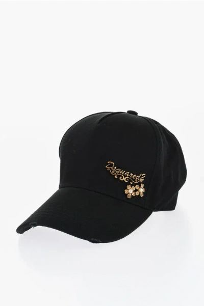 Dsquared2 Cotton Baseball Cap With Gold-effect Logo In Black