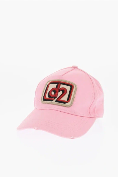 Dsquared2 Cotton Baseball Cap With Monogram Embroidery In Pink