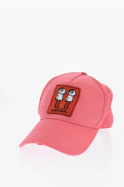 Dsquared2 Cotton Baseball Cap With Patch In Pink
