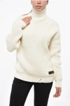 Dsquared2 Cotton Blend Broken Stitch Sweater With Double Collar In White