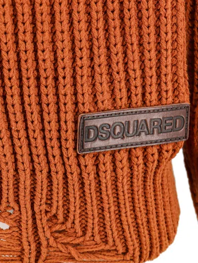 Dsquared2 Cotton Blend Cardigan With Ribbed Motif In Brown