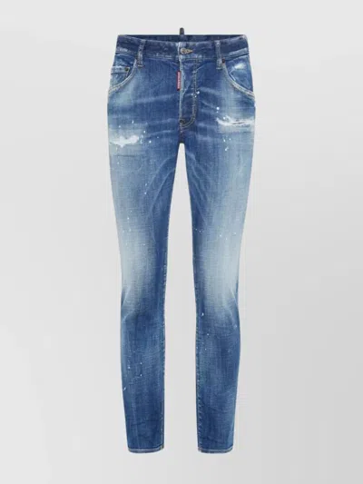 Dsquared2 Cotton Blend Distressed Effect Tapered Leg Trousers In Blue