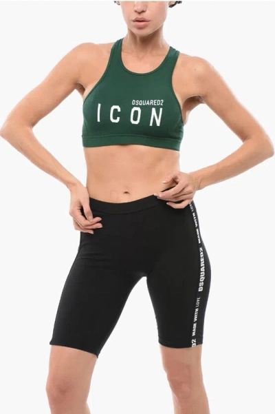 Dsquared2 Cotton Blend Icon Sport Bra In Green