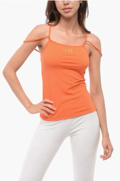 Dsquared2 Cotton Blend Icon Tank Top With Criss Cross Straps In Orange