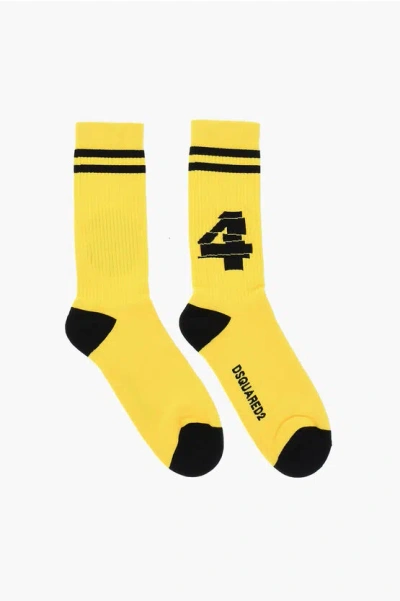 Dsquared2 Cotton Blend Long Socks With Contrasting Details