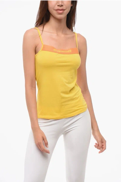 Dsquared2 Cotton Blend Tank Top With Logo In Yellow