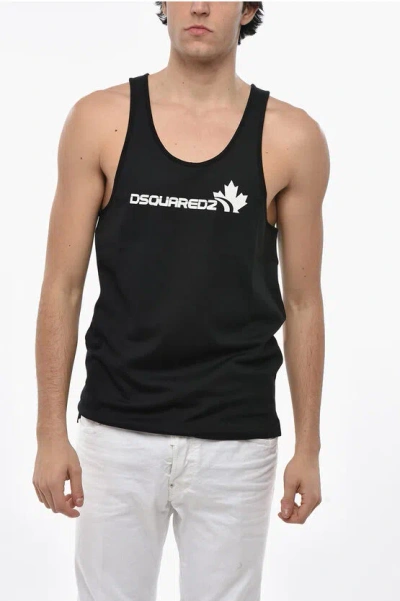 Dsquared2 Cotton Blend Tank Top With Printed Logo In Black