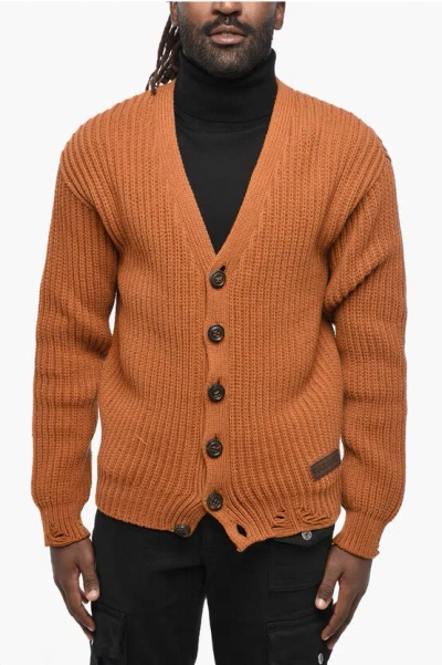 Dsquared2 Cotton Blend V-neck Cardigan In Brown