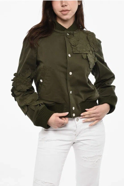 Dsquared2 Cotton Bomber With Floral Applications In Green