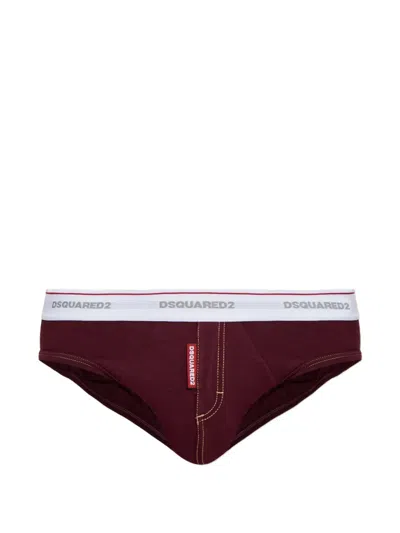 Dsquared2 Cotton Briefs With Logo In Burgundy