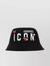 DSQUARED2 COTTON BUCKET HAT WITH WIDE BRIM AND LOGO PRINT
