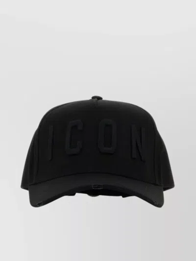 Dsquared2 Cotton Cap With Curved Visor And Ventilation In Black