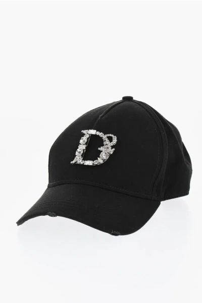 Dsquared2 Cotton Cap With Jewel Monogram In Black