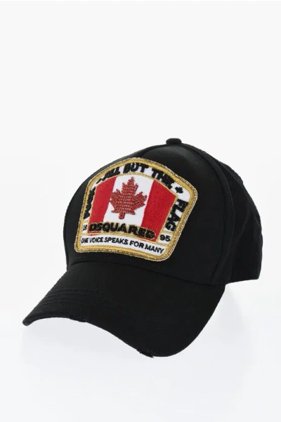 Dsquared2 Cotton Cap With Metallic Details In Black