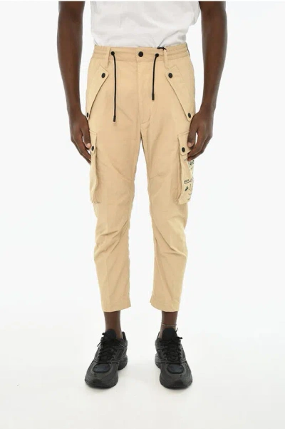 Dsquared2 Cotton Cargo Pants With Contrasting Print In Neutral