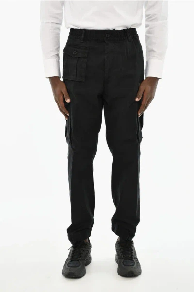 Dsquared2 Cotton Cargo Pants With Drawstring Waist In Black