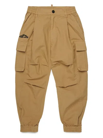 Dsquared2 Kids' Cotton Cargo Trousers In Beige