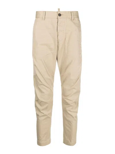 Dsquared2 Beige Medium Waist Trousers In Multicolor